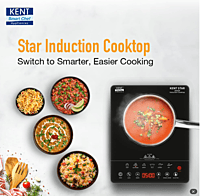 KENT Star Induction Cooktop 3000W | 6 Preset Menu | Full Microcrystalline Glass | Feather Touch Buttons & LED Display | Milk Boiling & Turbo Cooking Function | Overheat Protection & Auto Turn-Off