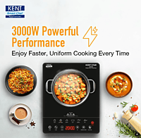 KENT Star Induction Cooktop 3000W | 6 Preset Menu | Full Microcrystalline Glass | Feather Touch Buttons & LED Display | Milk Boiling & Turbo Cooking Function | Overheat Protection & Auto Turn-Off
