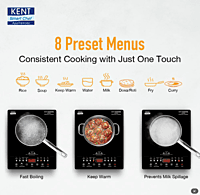 KENT Diamond Induction Cooktop 2000W|8 Preset Menu|Full Microcrystalline Glass|Feather Touch Buttons & Led Display|Milk Boiling & Keep Warm Function|Overheat Protection & Auto Turn-Off, Radiant