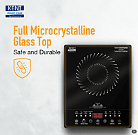 KENT Diamond Induction Cooktop 2000W|8 Preset Menu|Full Microcrystalline Glass|Feather Touch Buttons & Led Display|Milk Boiling & Keep Warm Function|Overheat Protection & Auto Turn-Off, Radiant