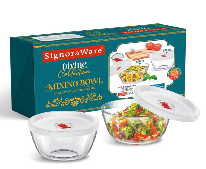 Signora Ware Mixing  Borosilicate Bowl Combo Set/2, 500 MLML
