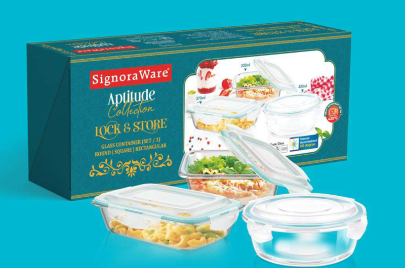 Lock 'N, Store  Store Glass Container Round, Rectangular & Square Set/2