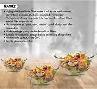 Signora ware Mixing Borosilicate Bowl Combo- set/3 (500,1000,1500 ML)