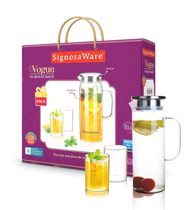 Signora ware Vogue Jug& Glass set (1500ML+295 Each Glass)