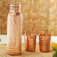 Signora ware Hammered Copper Bottle with 2 Glass
