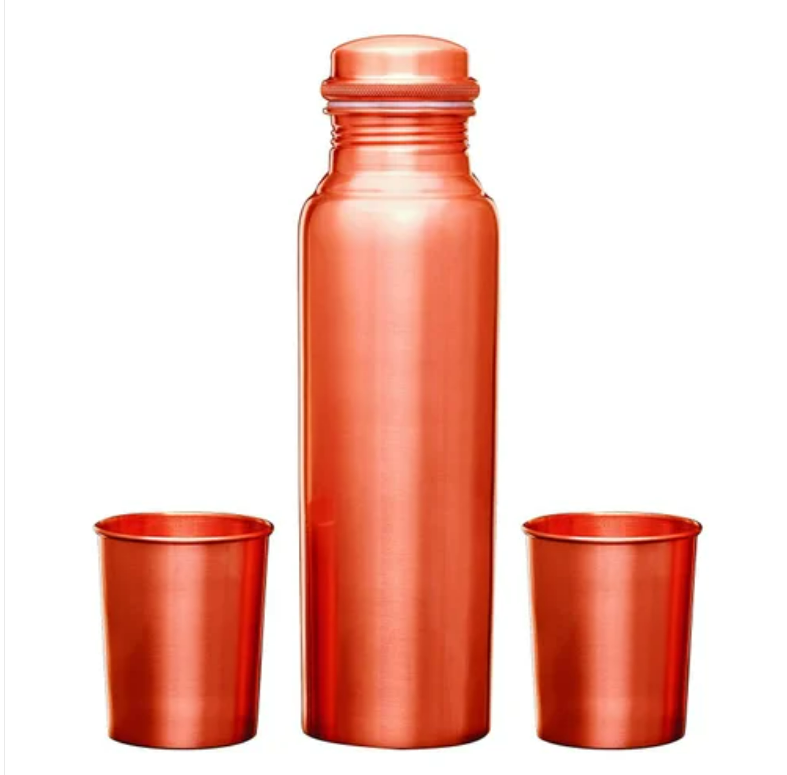 Signora ware Matt Copper water Bottle with 2 Glass
