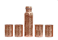 Signora ware Hammered Copper water Bottle  With 4 Glass