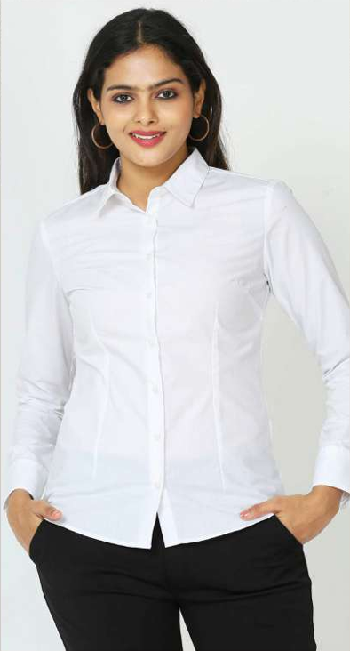 VANHEUSEN WOMENS SHIRT CVC BLUE & WHITE
