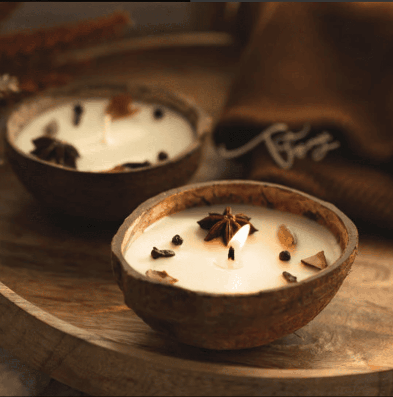 Coconut shell spice candle