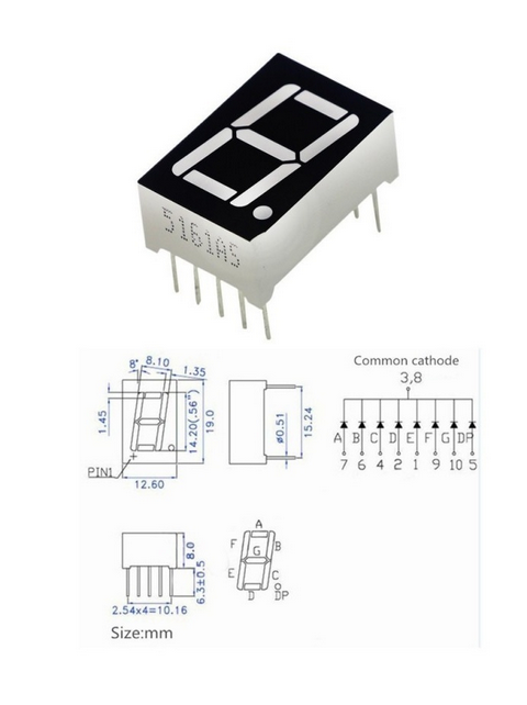 7 Segment LED Display 0.56 inch Red 1 Digit , 10pin