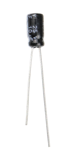 10 uF 25V Through Hole Electrolytic Capacitor