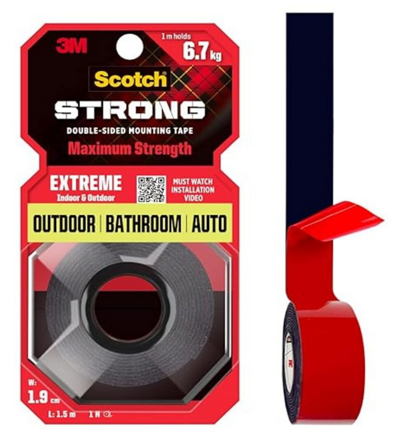 3M Extreme Double Sided Tape, 1M Holds 6.7Kg, Works On Uneven Surfaces, Weather Resistant