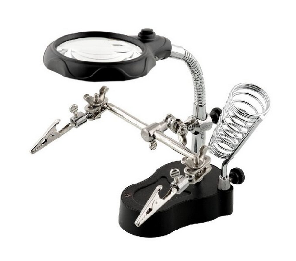 Soldering iron Stand Holder Table Magnifying glass35X 12X w/ 2-LED Light