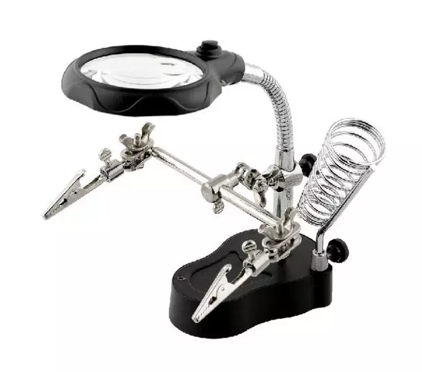 Soldering iron Stand Holder Table Magnifying glass35X 12X w/ 2-LED Light