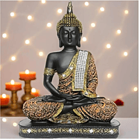 Global Grabbers New 25 Centimetre Meditating Sitting Buddha Statue showpiece Idol Home Decor Items for Living Room and Gifts (Blue White Maroon)
