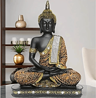 Global Grabbers New 25 Centimetre Meditating Sitting Buddha Statue showpiece Idol Home Decor Items for Living Room and Gifts (Blue White Maroon)