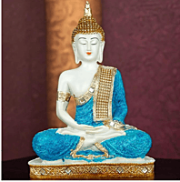 Global Grabbers New 25 Centimetre Meditating Sitting Buddha Statue showpiece Idol Home Decor Items for Living Room and Gifts (Blue White Maroon)