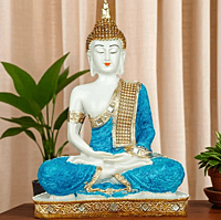 Global Grabbers New 25 Centimetre Meditating Sitting Buddha Statue showpiece Idol Home Decor Items for Living Room and Gifts (Blue White Maroon)
