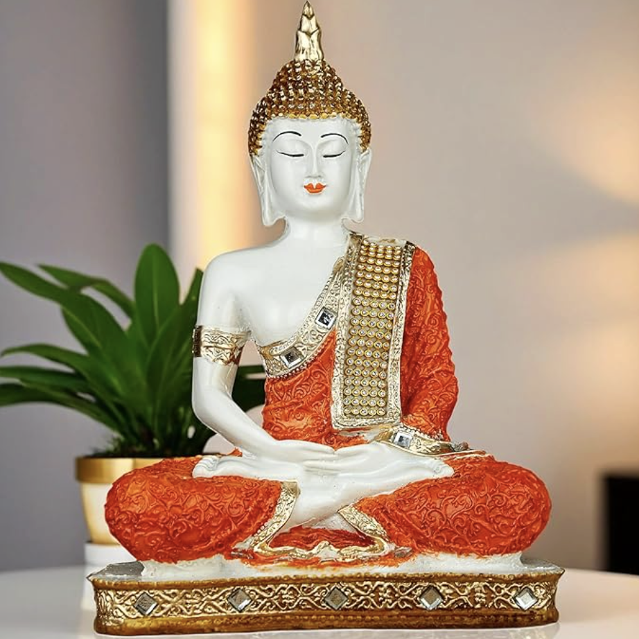 Global Grabbers New 25 Centimetre Meditating Sitting Buddha Statue showpiece Idol Home Decor Items for Living Room and Gifts (Blue White Maroon)