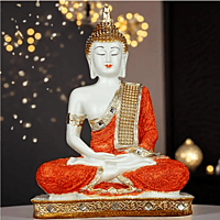 Global Grabbers New 25 Centimetre Meditating Sitting Buddha Statue showpiece Idol Home Decor Items for Living Room and Gifts (Blue White Maroon)