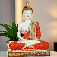 Global Grabbers New 25 Centimetre Meditating Sitting Buddha Statue showpiece Idol Home Decor Items for Living Room and Gifts (Blue White Maroon)