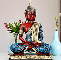 Global Grabbers New 25 Centimetre Meditating Sitting Buddha Statue showpiece Idol Home Decor Items for Living Room and Gifts (Blue White Maroon)