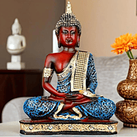 Global Grabbers New 25 Centimetre Meditating Sitting Buddha Statue showpiece Idol Home Decor Items for Living Room and Gifts (Blue White Maroon)