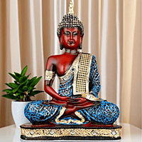 Global Grabbers New 25 Centimetre Meditating Sitting Buddha Statue showpiece Idol Home Decor Items for Living Room and Gifts (Blue White Maroon)