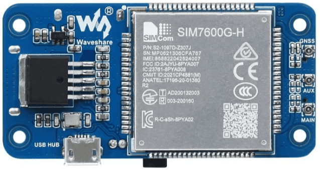 Waveshare SIM7600G-H 4G HAT (B) for Raspberry Pi, LTE Cat-4 4G / 3G / 2G Support