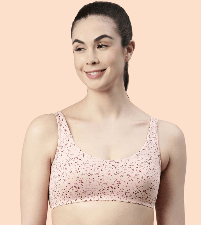 Enamor Low Impact Women's Cotton Everyday Sports Bra - All Day Comfort, Non Padded, Wirefree, High Coverage - SB06(PRINTS)