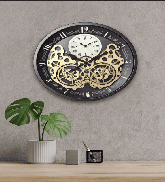 Vintage Style Moving Gear Statement Cloc