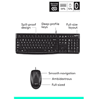 Logitech MK120 Wired USB Keyboard and Mouse Set for Windows, Optical Wired Mouse, Full-Size Keyboard, USB Plug-and-Play, Compatible for PC, Laptop - Black