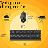 HP KM 180 Wired Mouse and Keyboard Combo, USB Plug-and-Play, 1200 dpi, Full-Size Layout with Numeric pad, Up to 10 Million keystrokes, Up to 1 Million clicks, 1-Year Warranty, 0.52 kg, Black, 7J4G3AA