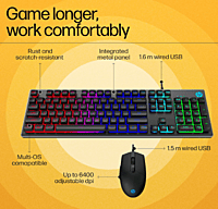 HP KM300F Wired USB Gaming Keyboard and Mouse Set, Membrane Backlit, 26 Keys Anti-Ghosting, 3 LED Indicators & 3D 6K USB Mouse with 6400DPI,Six-Speed Cyclic Resolution Switching