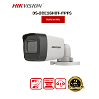 HIKVISION 5 MP Outdoor Bullet CCTV Ethernet Camera with inbuilt Audio Mic IP67 DS-2CE16H0T-ITPFS + BNC/DC, 1080p White