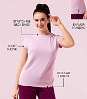 Enamor Essentials Womens E047-Short Sleeve Crew Neck Slim Fit Stretch Cotton Tee