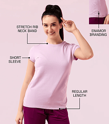 Enamor Essentials Womens E047-Short Sleeve Crew Neck Slim Fit Stretch Cotton Tee