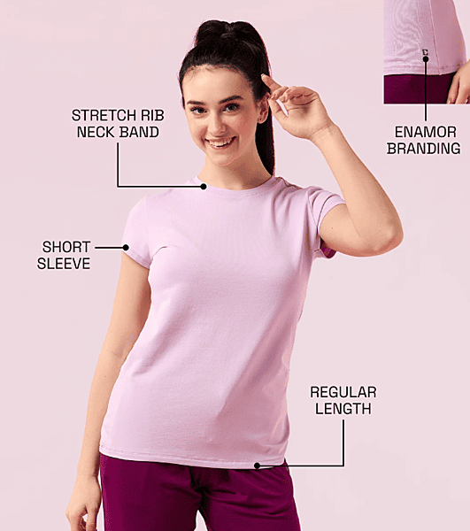 Enamor Essentials Womens E047-Short Sleeve Crew Neck Slim Fit Stretch Cotton Tee