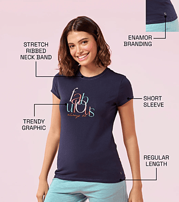 Enamor Essentials Womens E147-Short Sleeve Crew Neck Slim Fit Stretch Cotton Tee