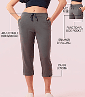 Enamor Mid Rise Capri length Drawstring Closure Lounge Capri for Women - Slim Fit, Soft and Breathable Stretch Cotton - E018