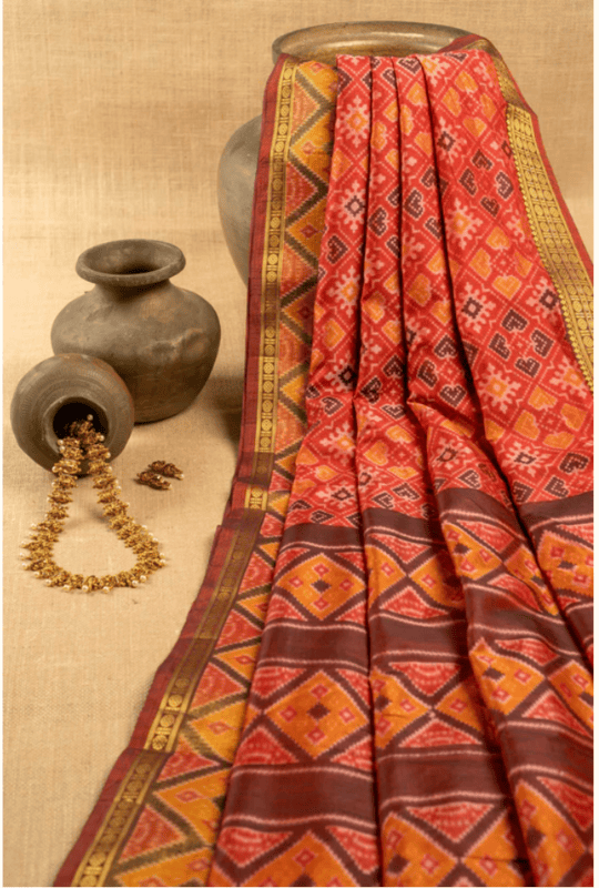 RED AND GOLD ART PATOLA PRINT SAREE