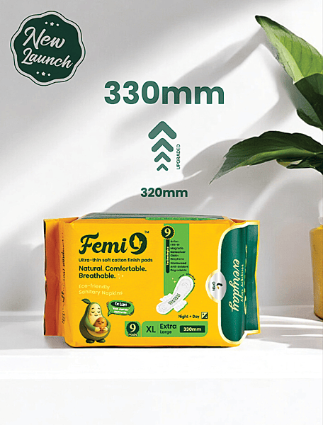New Upgraded Femi9 Sanitary Pads 330mm XL – 9-Layer Day & Night Protection (9 Pads)