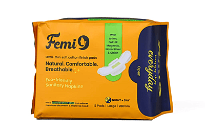 Femi9 Anion Sanitary Napkins 280mm Large â Cotton Soft, Leak-Proof Protection (12 Pads) Femi9 Anion Sanitary Napkins 280mm Large â Cotton Soft, Leak-Proof Protection (12 Pads)