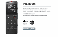 Sony ICD-UX570 Digital Voice Recorder – 4GB Storage | 1.42 Inch Display | Built-in USB | Silver
