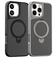 For iPhone 15 Pro Phone Case cover with Magnetic Kickstand TPU + PC Carbon Fiber Back Cover