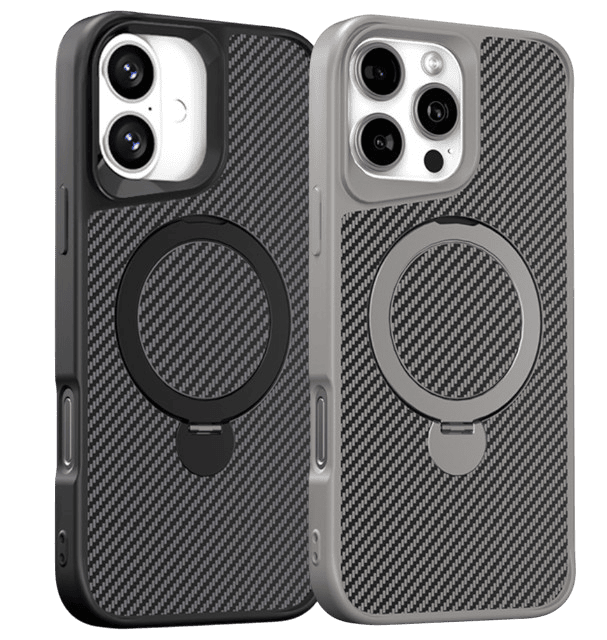 For iPhone 15 Pro Phone Case cover with Magnetic Kickstand TPU + PC Carbon Fiber Back Cover
