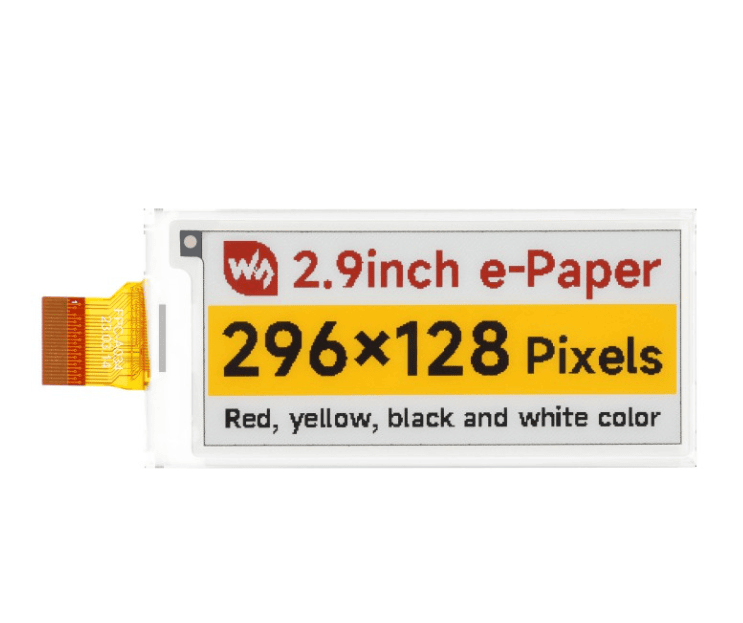 2.9inch E-Paper Display (G), E-ink Display, 296x128, Red/Yellow/Black/White, SPI Interface