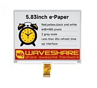 5.83inch E-Paper Display (G), E-ink Display, 648 × 480, Red/Yellow/Black/White, SPI Interface