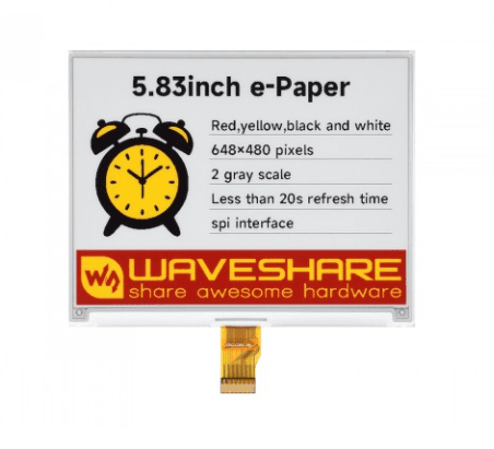 5.83inch E-Paper Display (G), E-ink Display, 648 × 480, Red/Yellow/Black/White, SPI Interface