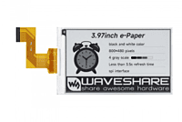 3.97inch E-Paper Display, E-Ink Display, 800 × 480 Pixels, Black/White, 4 Grey Scales, SPI Interface, Standard Raspberry Pi 40PIN GPIO header,The raw display only